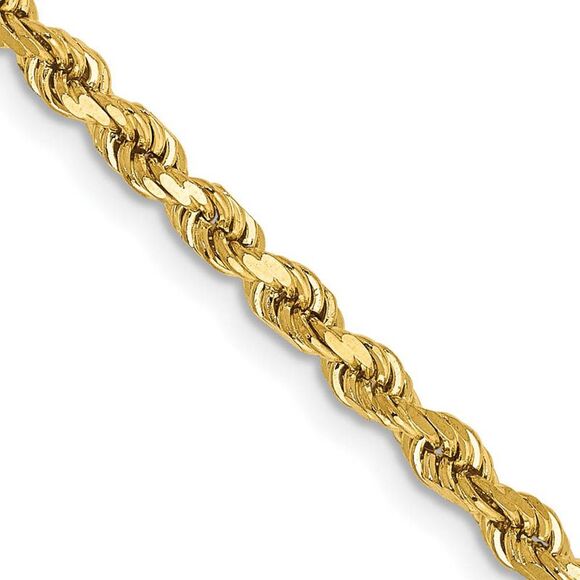 3mm 14K Yellow Gold Diamond Cut Hollow Rope Chain Necklace 24 Inch